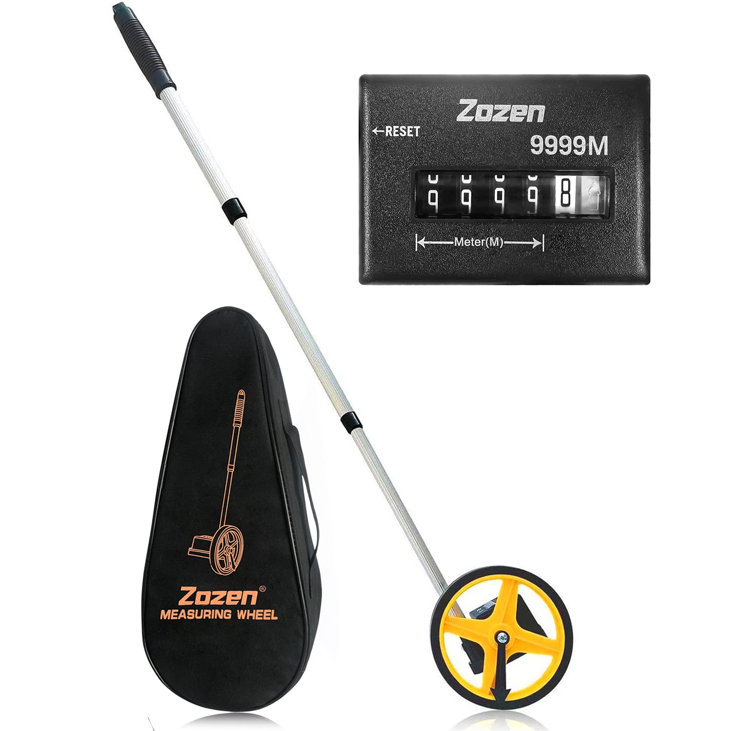 Zozen Measuring Wheel in Meters, Meters Measure Wheel - Metric Units [Up to 9,999m], Rolling Measurement with Carrying Bag, Telescopic/One Key to Reset/Starting Point Arrow.