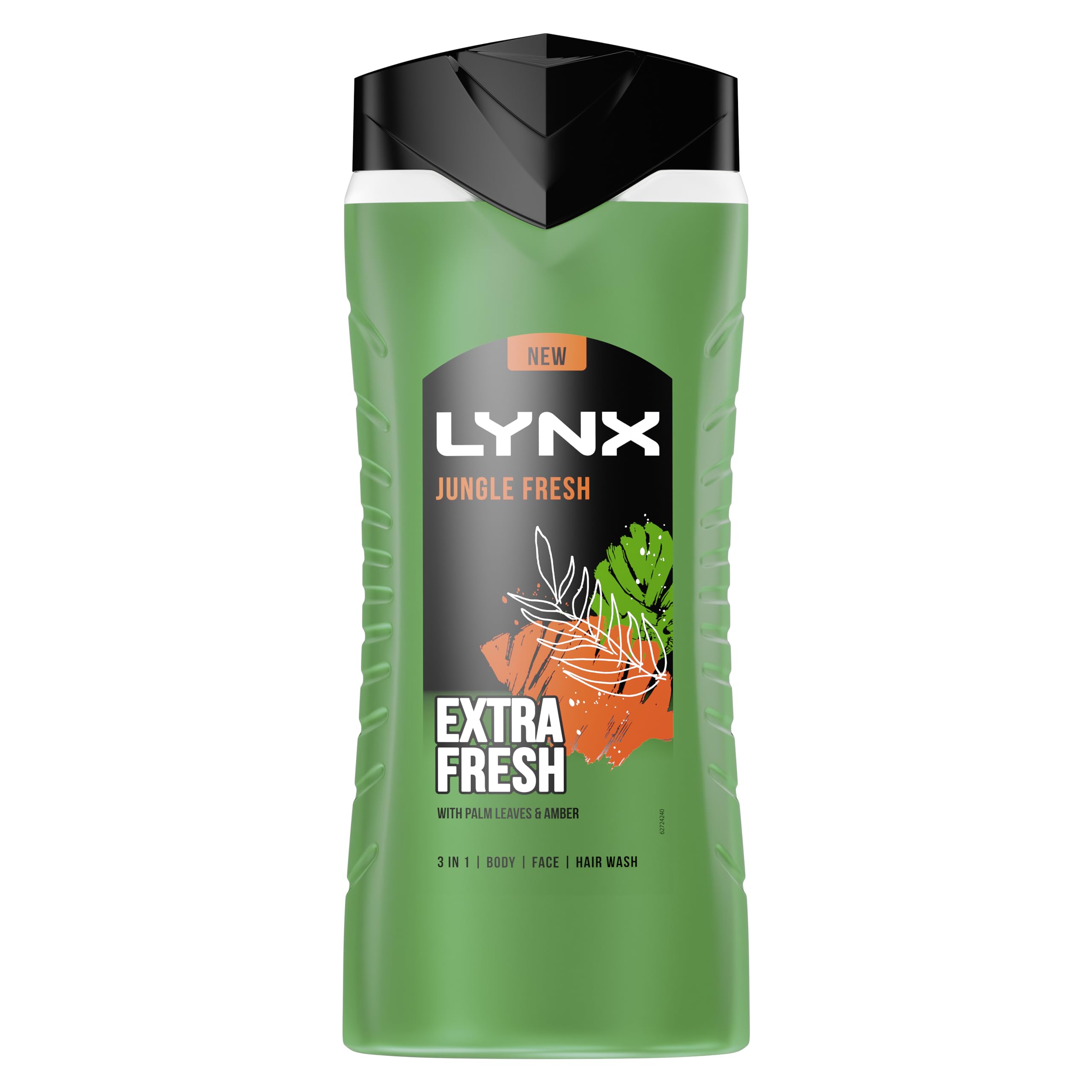 Lynx Jungle Fresh 3-in-1 Body Wash hair, face and body cleanser with a palm leaves & amber scent for a refreshing shower 6x 500 ml
