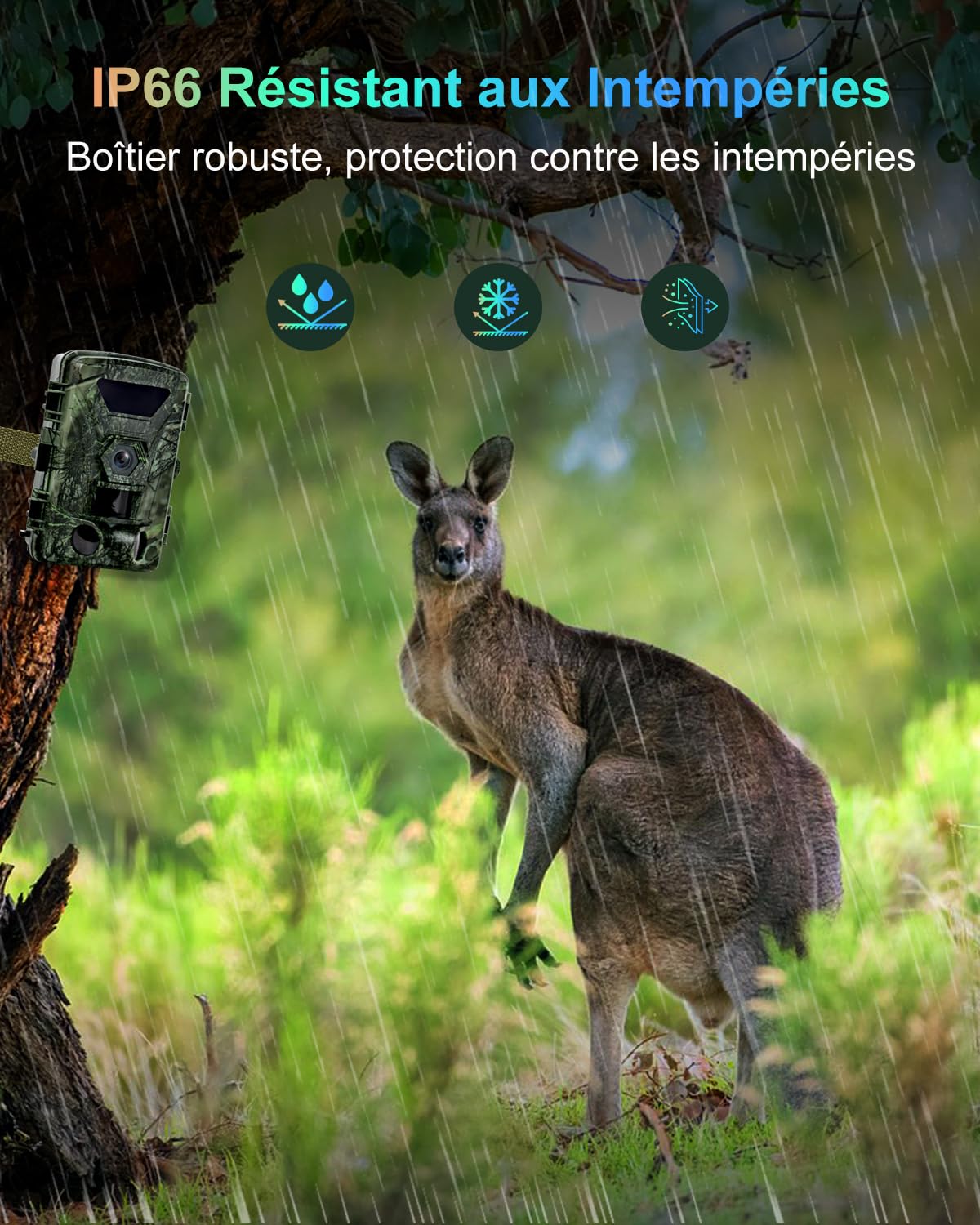 Camera de Chasse, Camera Chasse WiFi 8K 60MP, 120 ° Piege Photographique Infrarouge Détecteur de Mouvement, Vision Nocturne Caméra IR pour Animaux Sauvages avec Carte SD 32GB