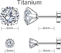 Vista 3 de SmileBelle 2 pares de aretes de perlas, aretes de titanio con parte trasera plana, rellenos de calcetín para mujer, aretes hipoalergénicos