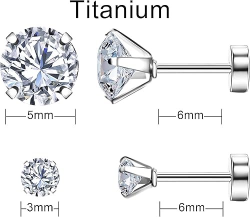 Miniatura 3 de SmileBelle 2 pares de aretes de perlas, aretes de titanio con parte trasera plana, rellenos de calcetín para mujer, aretes hipoalergénicos para