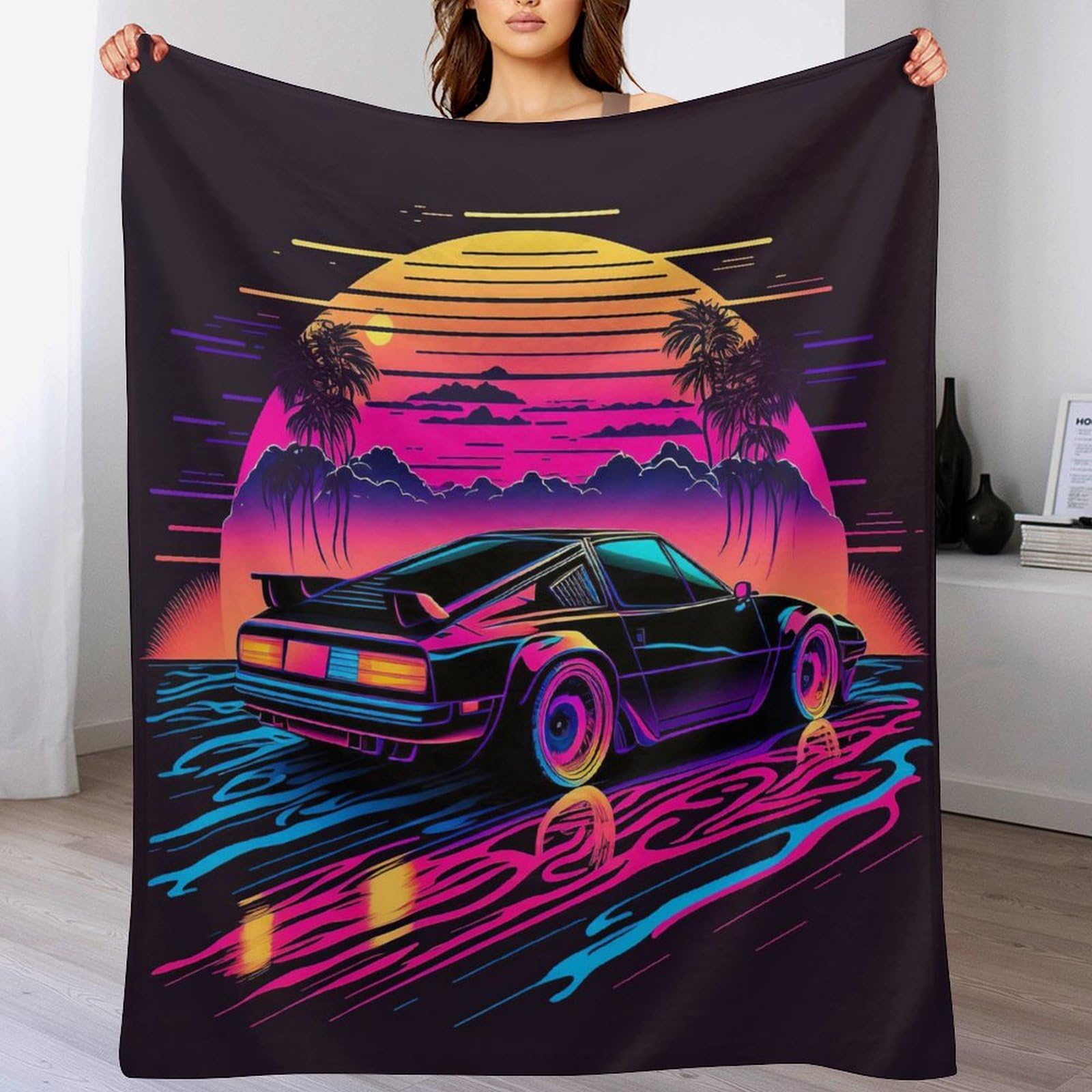 Voiture néon couverture flanelle 180×200cm plaid canapé lit chaud doux