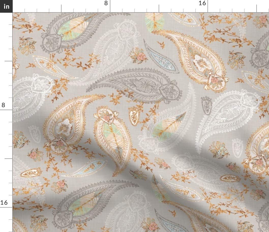 Spoonflower Fabric - Boho Paisley Gold Roses Peony Bohemian Antique Chevron Floral Damask Printed on Petal Signature Cotton Fabric by The Yard - Sewing Quilting Apparel Crafts Decor