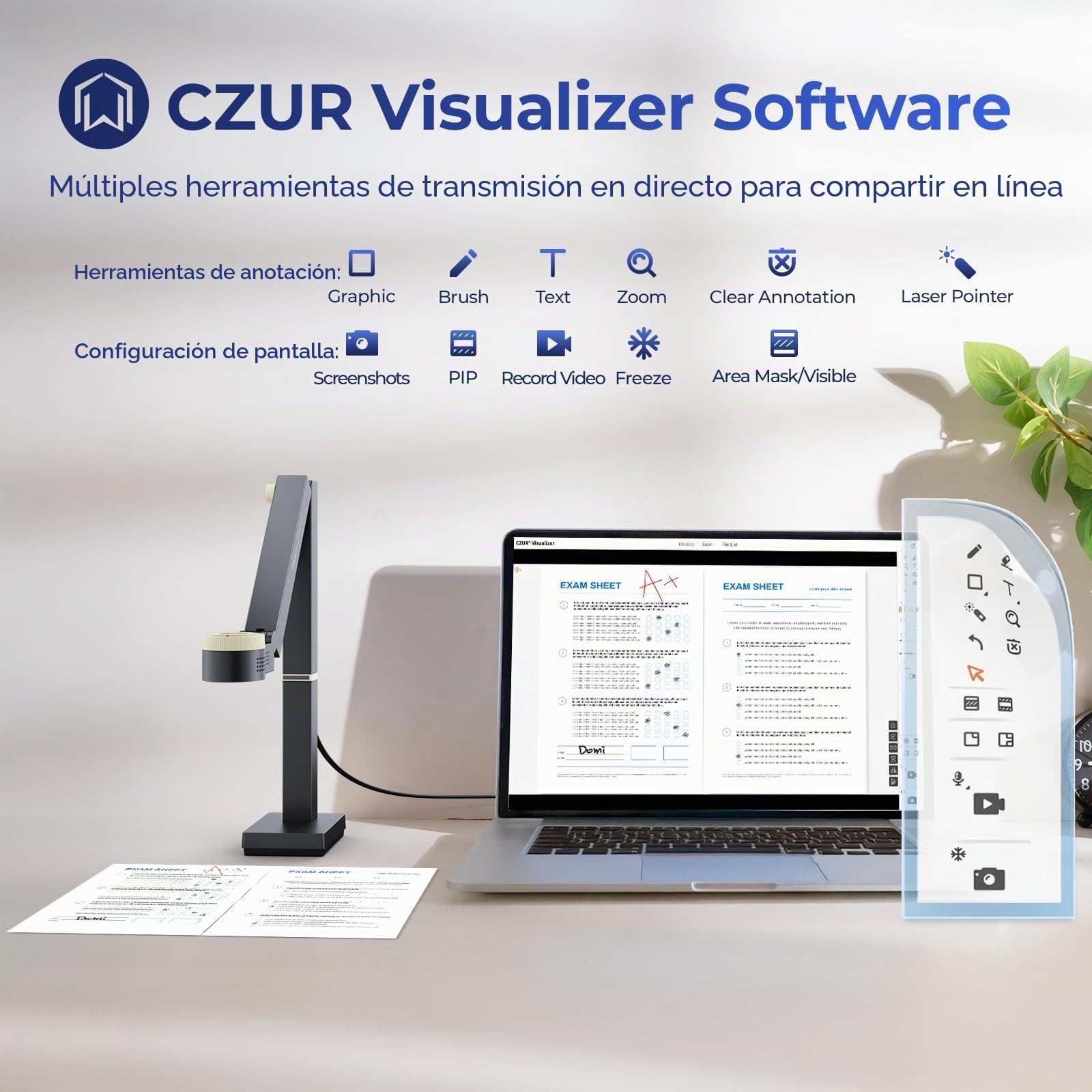 CZUR Fancy S Pro Cámara de Documentos 4K USB 12MP con Luz LED, Micrófono y Enfoque Automático 60 fps