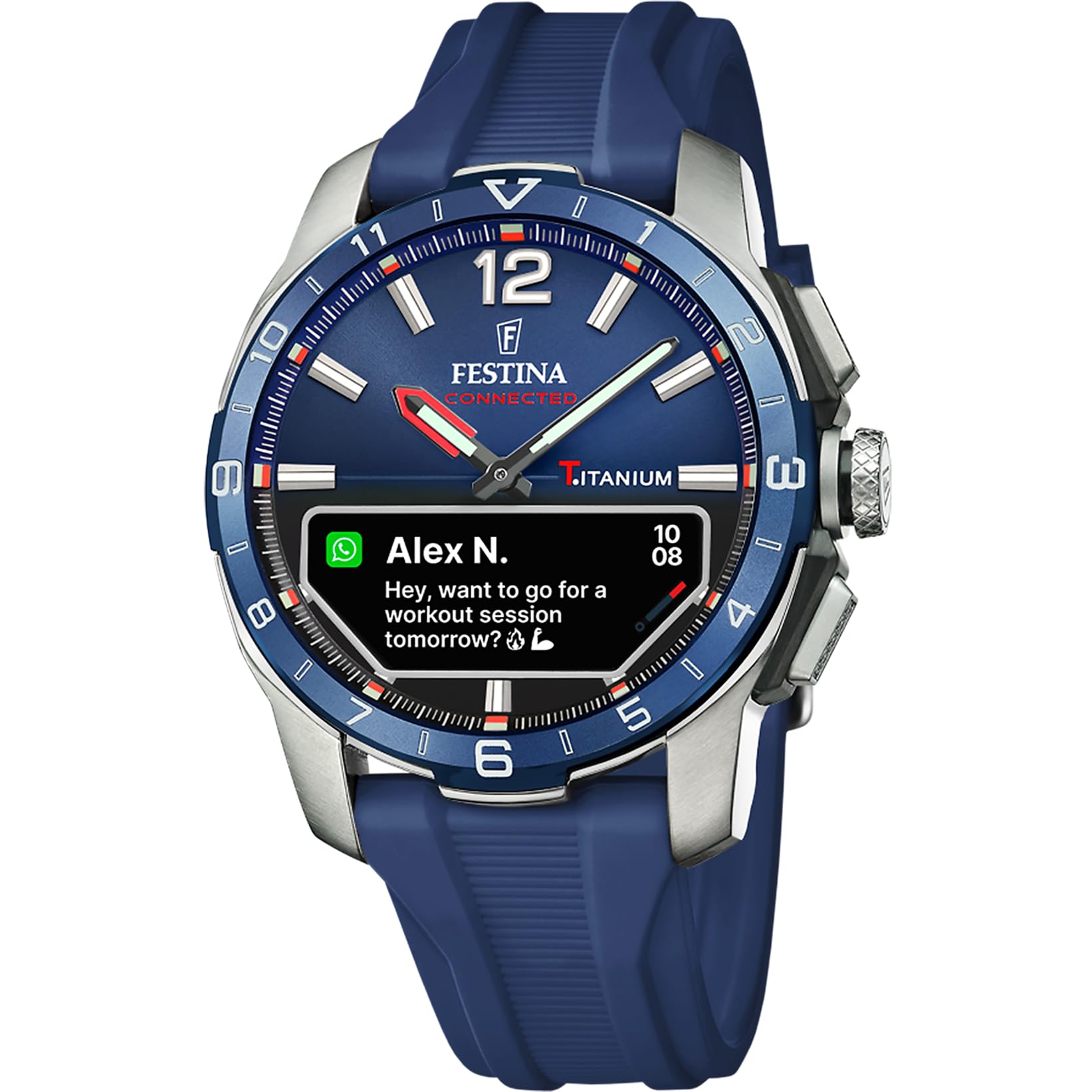 Festina Smartwatch Ibrido Uomo - Cinturino in Gomma Blu - Musica, Passi, Notifiche Chiamate - Batteria 10 Giorni - F23000/​1 Connected D
