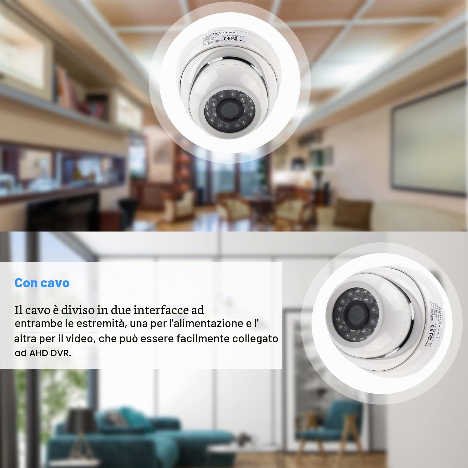 Videocamera Coassiale AHD 1080P HD Telecamera di Sorveglianza per Visione Notturna a Infrarossi Telecamera CCTV per Interni con Monitor a Cupola(AMICO)