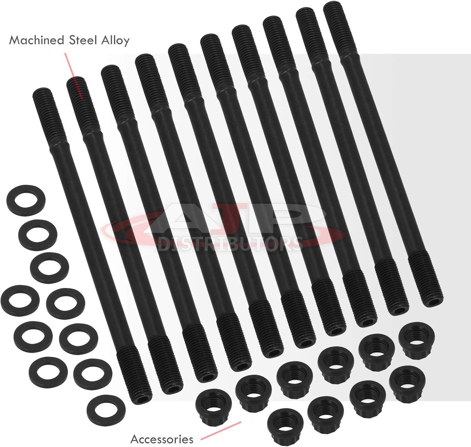 AJP Distributors JDM Upgrade 10-Piece Cylinder Head Stud Bolt Nuts Kit Compatible/Replacement For Integra GS-R GSR Type-R DC2 B18C B18C1 B18C5 VTEC Engine Motor LSVTEC 94 95 96 97 98 99 00 01