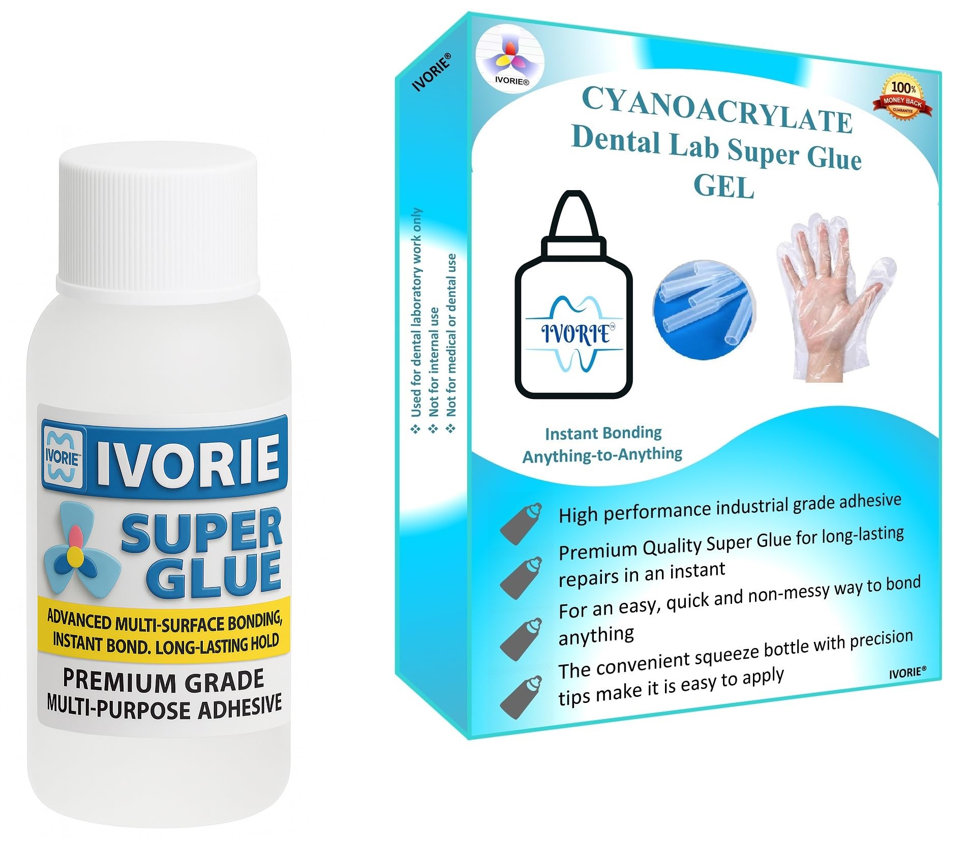 IVORIE Dental Lab Super Glue Adhesive Instant Bonding - Gel (2oz)
