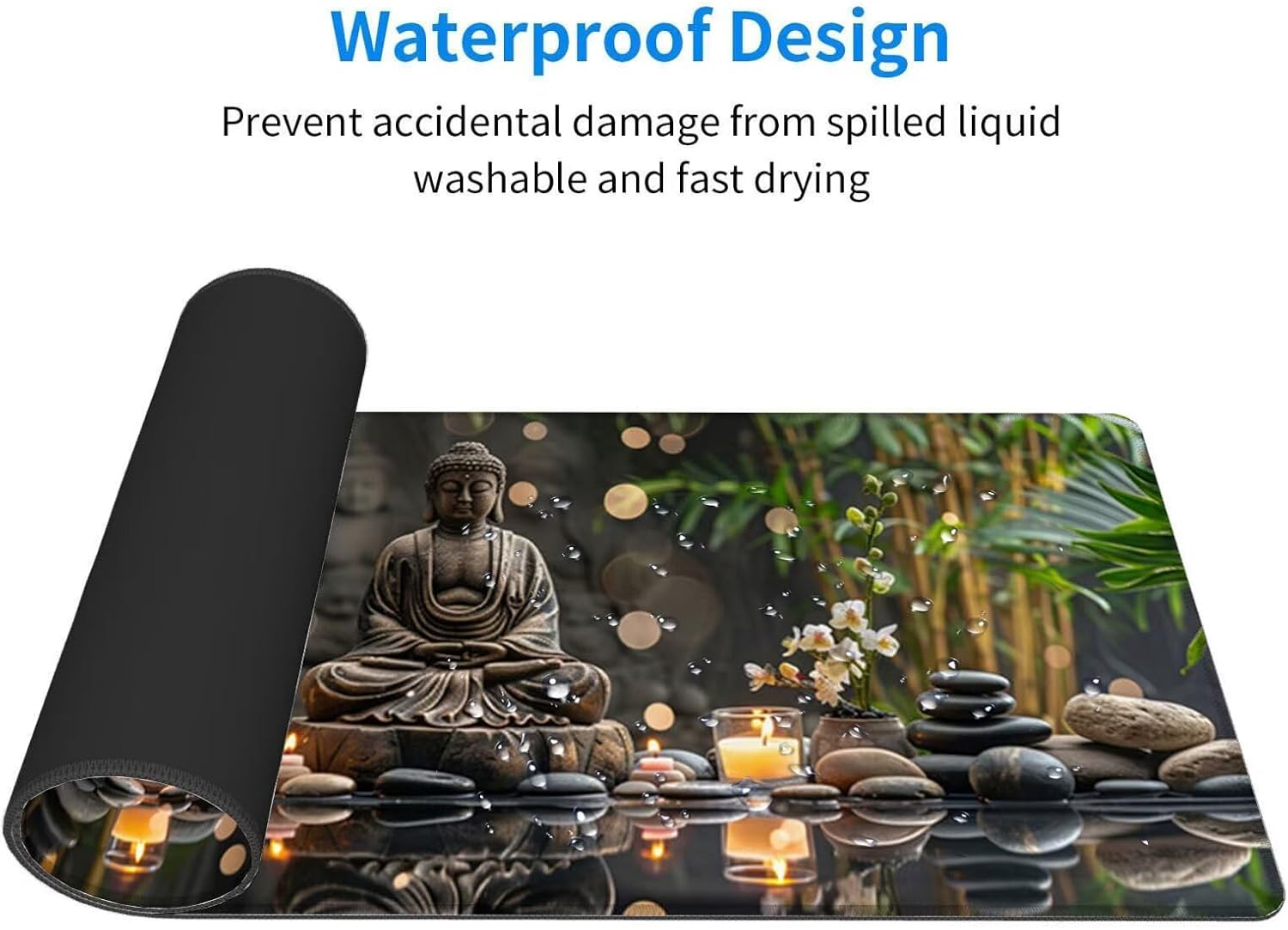 Large Mouse Pad, Zen Mouse Pad for Office Desk Accessories, 35.4 x 15.7 in Large Gaming Mouse Pad Buddha Desk Mat Laptop Keyboard Mat with Non-Slip Rubber Base, 3mm Thick Mouse Pad Gaming A-7