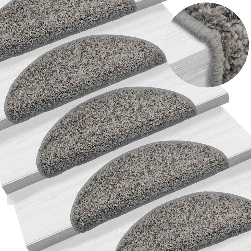 Stufenmatten 30 STK. Grau halbrund 56x17x3 cm aus getuftetem PP mit doppelseitigem Klebeband, rutschfest, selbstklebend, pflegeleicht für Holztreppe, Treppenschoner