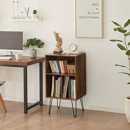 Miniatura 37 de Soporte grande para tocadiscos con almacenamiento de vinilo, mesa de tocadiscos retro marrón con alimentación y puerto USB, capacidad para hasta 200