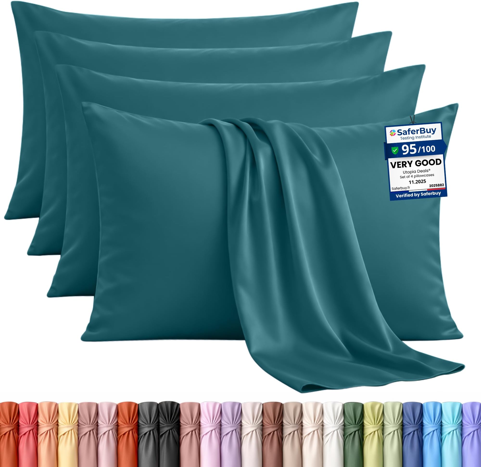 Utopia Bedding - 4 Pack Pillow Cases - OEKO-TEX - Standard Size 50x75 cm - 100% Brushed Microfiber Pillowcases with Envelope Closure, pillows not included - Wrinkle, Fade, & Stain Resistant - Teal