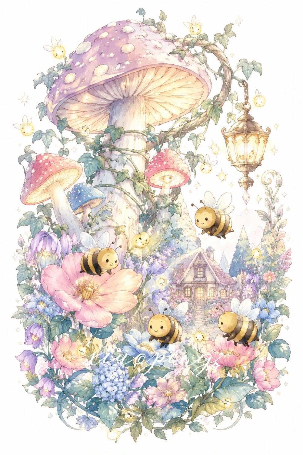 Rqwybcaxn Seed Bead Embroidery Kits Mushrooms and Bees 40x50cm