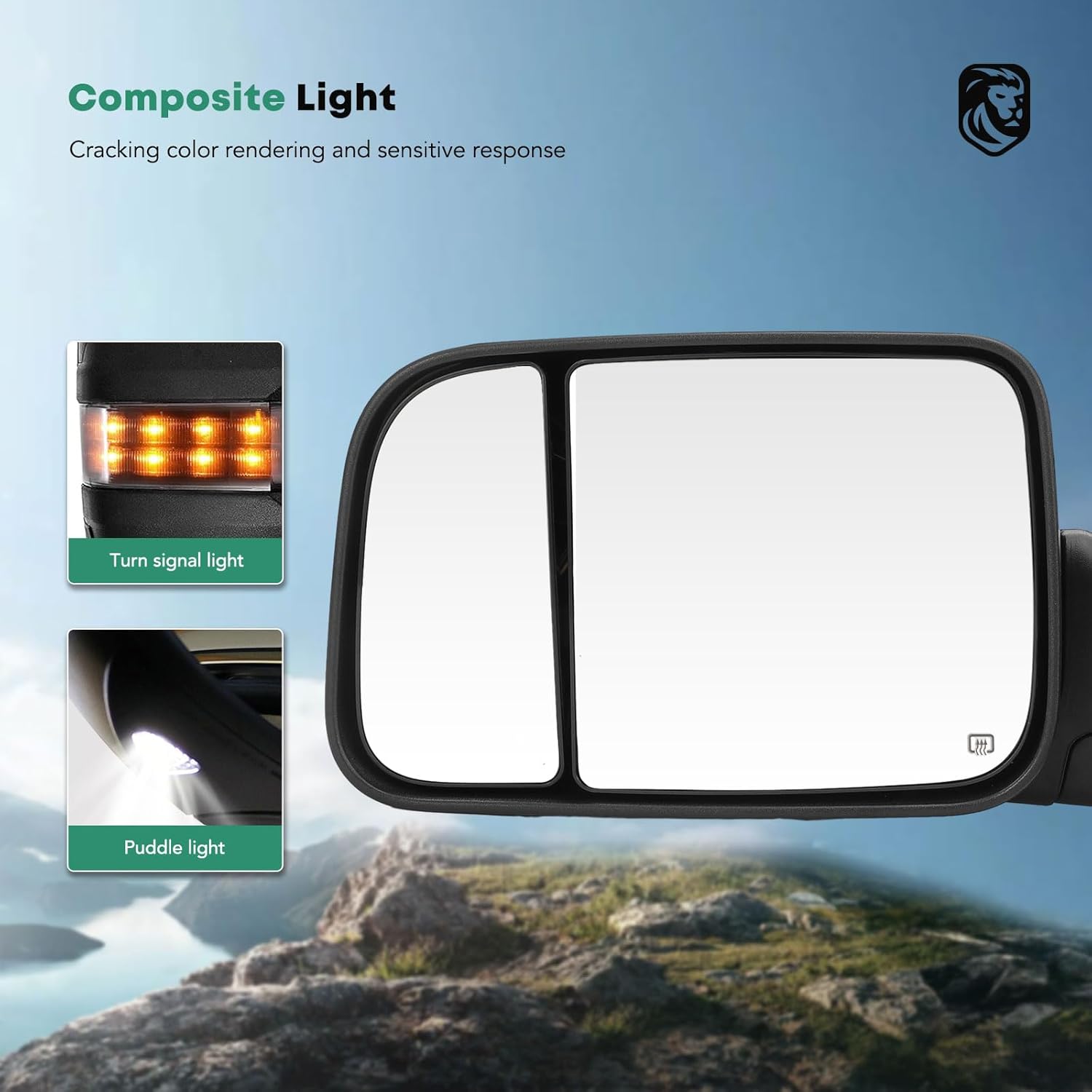 YHTAUTO Towing Mirrors Fits for Dodge 2002-2008 Ram 1500, 2003-2009 Ram 2500/3500 with Power Adjusted Heated, Led Turn Signal & Puddle Light, Convex Driver & Passenger Side Pickup Car Mirrors Pair Set