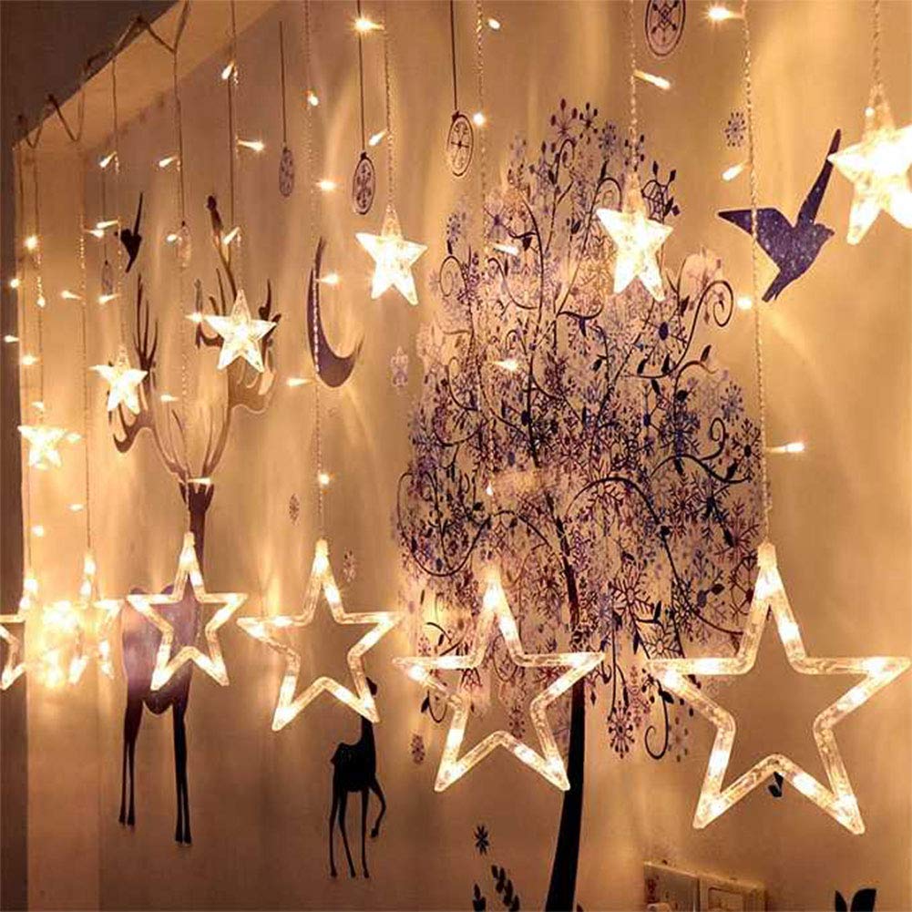 XUNATA Curtain String Lights, String Star Lights 8.2ft 12 Stars 138 LED Starry Fairy Lights for Wedding, Bedroom, Christmas, Party, Bed Canopy, Garden, Patio, Outdoor Indoor (Warm White)