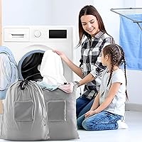 Vista 7 de JHX Bolsa de lavandería de viaje, bolsa de ropa sucia con asas y mosquetón de aluminio, bolsa de lavandería plegable para viajes, campamento