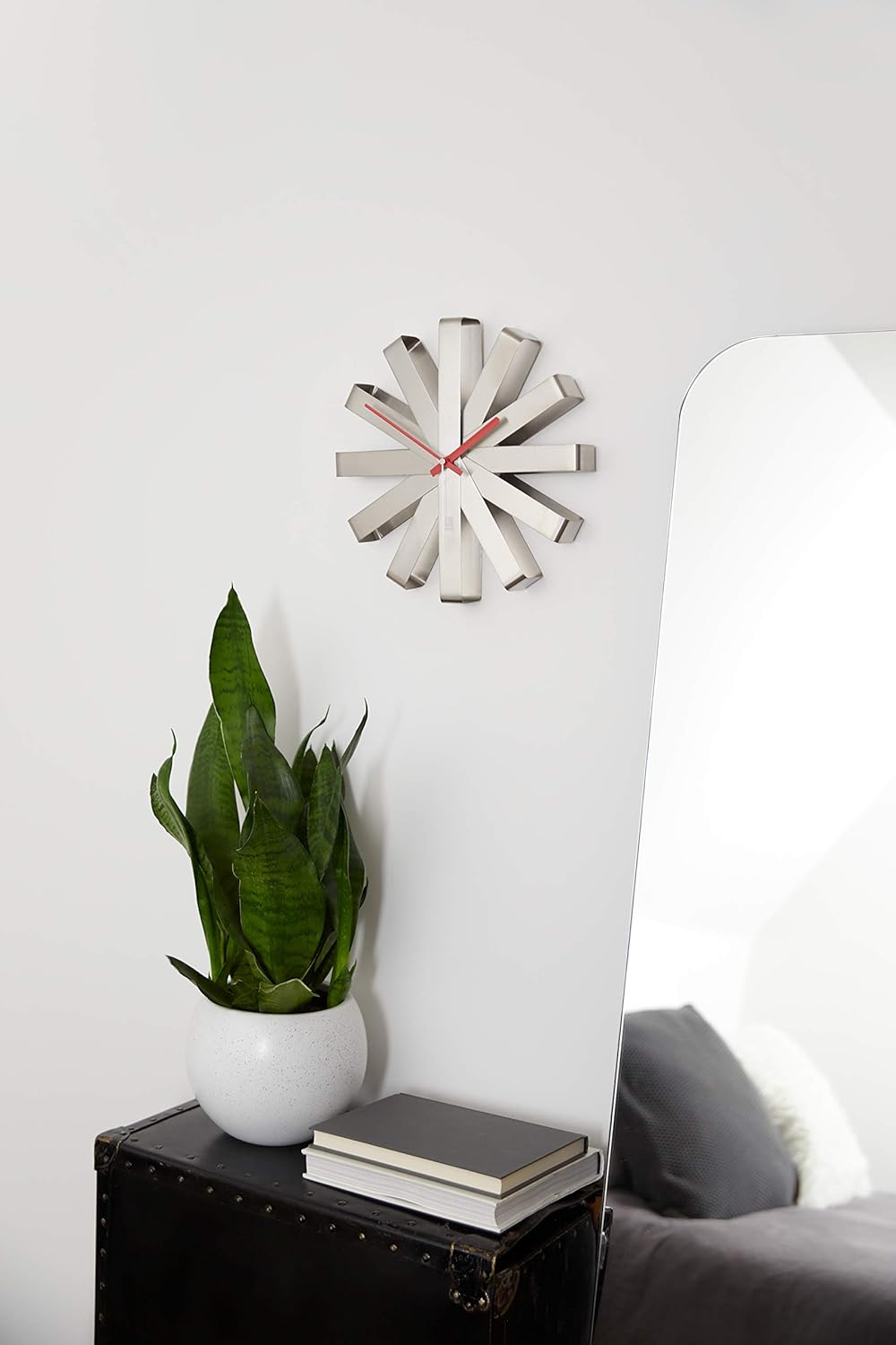 Umbra, Stainless Steel Ribbon Modern 12-inch, Battery Operated Quartz Movement, Silent Non Ticking Wall Clock, Medium : Home & Kitchen