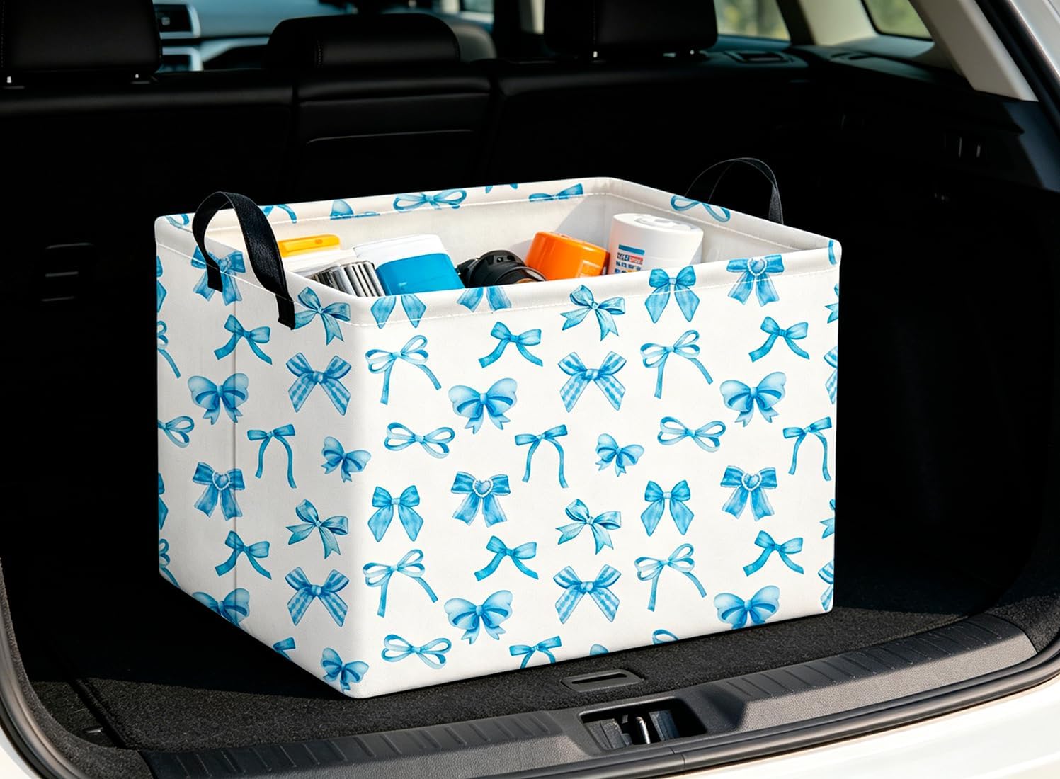 CLOCOR Rectangular Storage Basket Empty,Gift Basket,Waterproof Storage Bin,Room Decor(Blue Bowknot)
