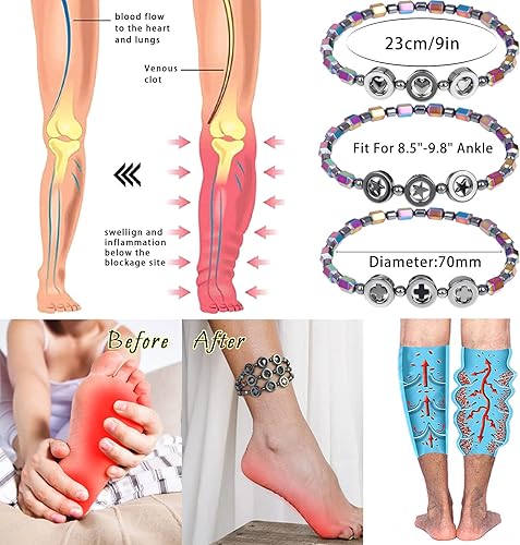 Miniatura 4 de Tobilleras escalonadas para mujer, pulsera de tobillo con forma de corazón y cuentas de hematita, joyería delicada para el pie para mujeres