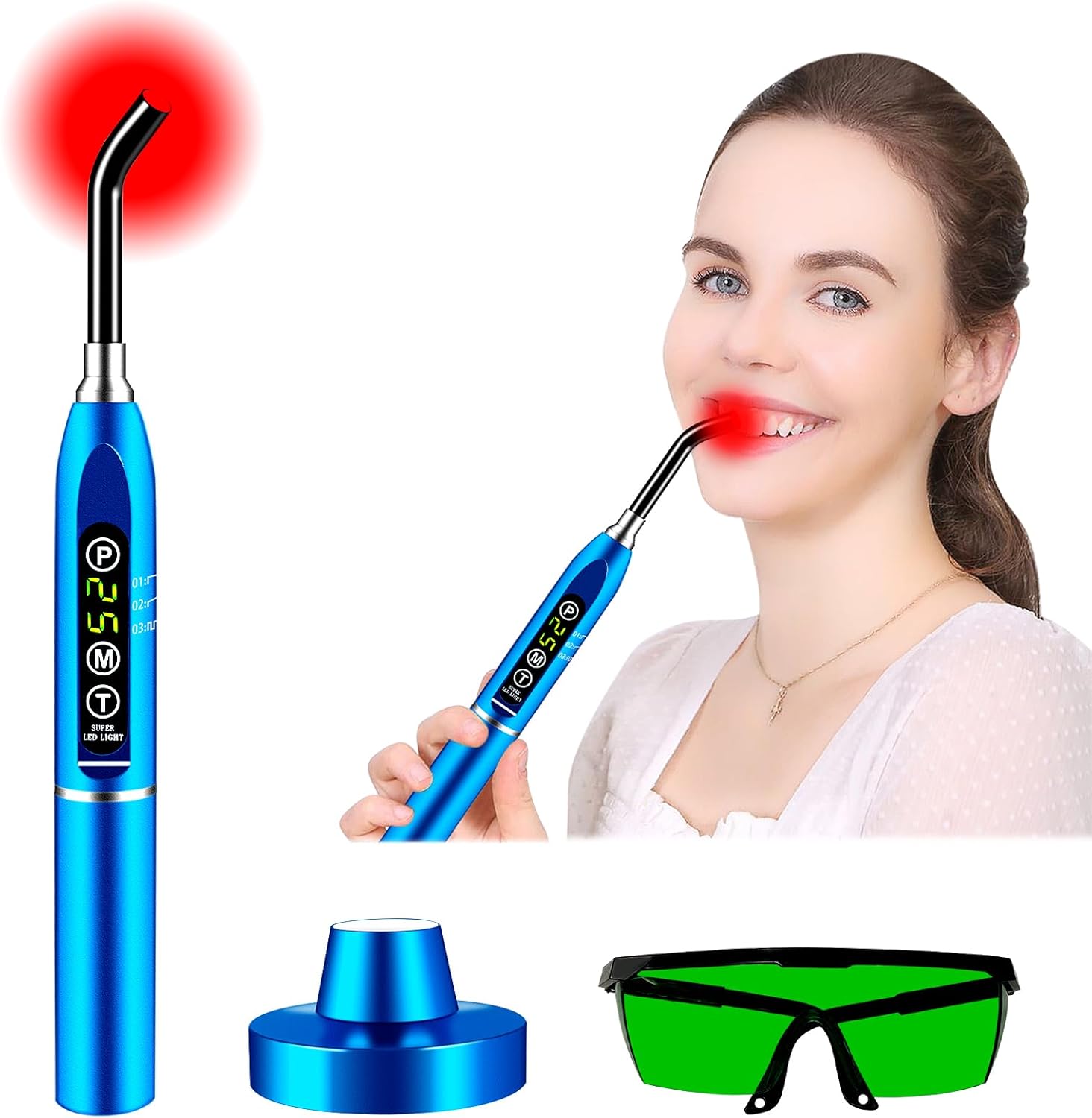 Red Light Beautify Cold Sores Device, Canker Cold Sore Near Infrared Red Light Beautify for Lips Mouth Nose Ear Hands Joint Muscle Pain Relief with Removable Tip (Blue) Red Light Beautify Cold Sores Device, Canker Cold Sore Near Infrared Red Light Beautify for Lips Mouth Nose Ear Hands Joint Muscle Pain Relief with Removable Tip (Blue)