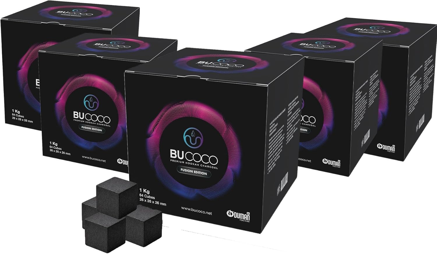 BUCOCO Coconut Charcoal Cubes 26mm – Natural Coconut Shell Grilling Charcoal – Long Burning – 5kg (11 lb) – 320 Cubes