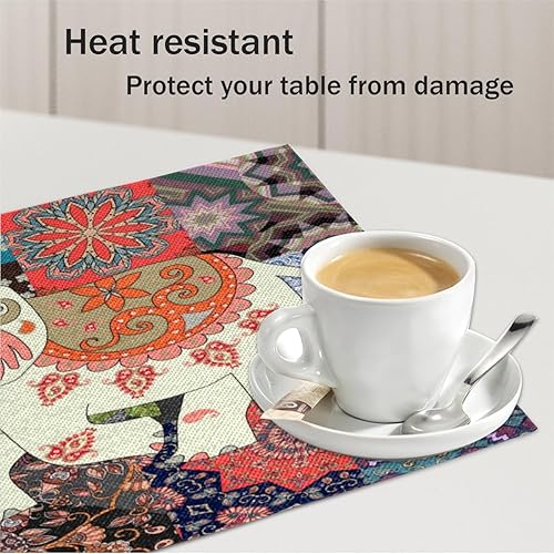 Miniatura 5 de Juego de 4 manteles individuales decorativos con diseño de elefantes, lavables, impermeables, para fiestas, hogar, comedor, 18 x 12 pulgadas