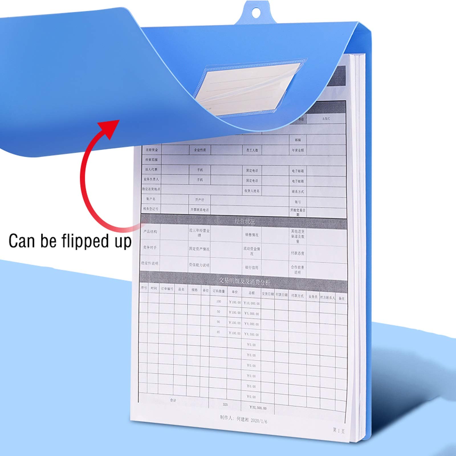 Cartella Portadocumenti 20 Pack Appeso A4 Cartella A4 in plastica Verticale rilegatore di accumulo di Grande capacità clipboard Blu for Ufficio, Scuola e Affari Buste Portadocumenti