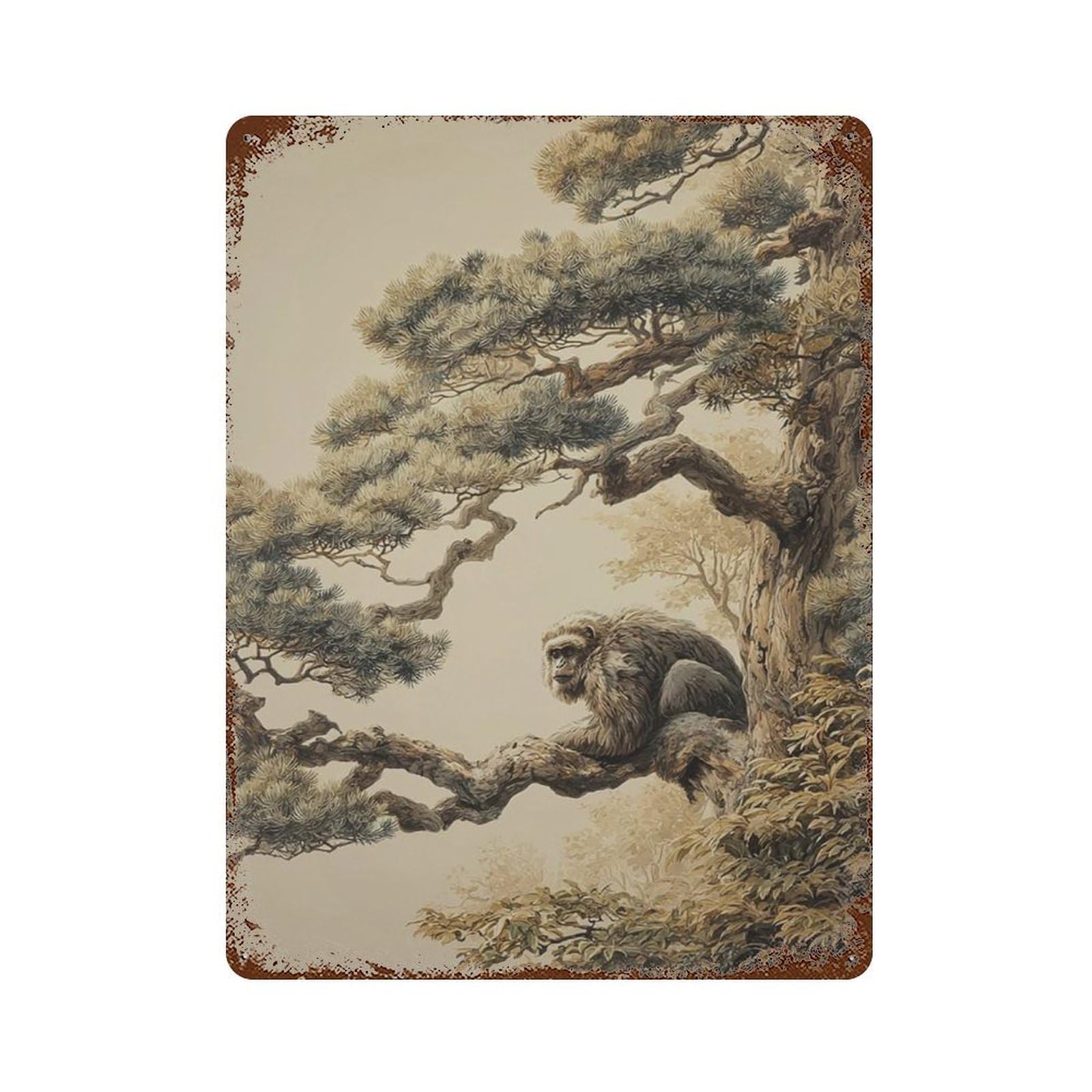 xiaoxiaoshen Japanese Mythical Creature Mountain Forest Ancient Spirit Nature Woodblock Style Wall Decor Art Metal Tin Poster Modern Home Decor Art Home Bar Shop Decorations Vintage Sign 40x30cm