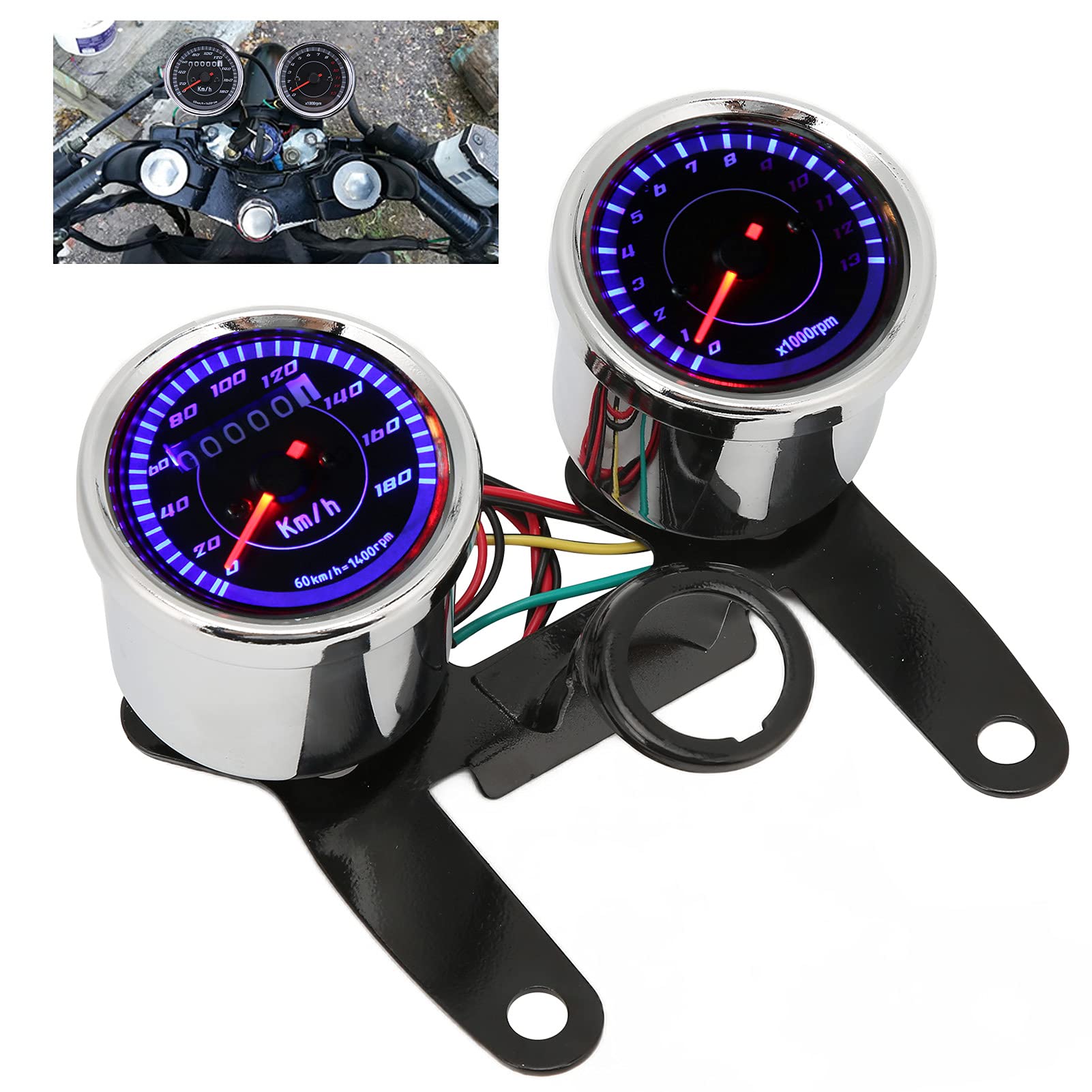 Contagiri per Moto Contachilometri Contachilometri 12V Retroilluminazione a LED, Robusto Materiale Metallico, Qualità Professionale, Misurazione Contachilometri 013000 Giri/min,