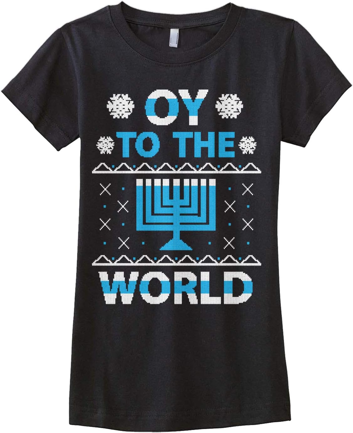 Threadrock Big Girls' Oy to The World Hanukkah Fitted T-Shirt
