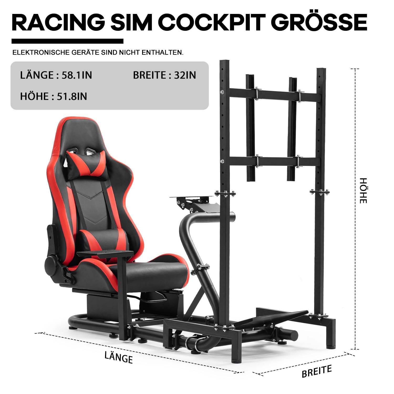 Anman G920 Racing Simulator Cockpit mit rotem Sitz und Monitorhalterung Passend für Thrustmaster T300RS GT, für Fanatec, für Logitech G27 G29 G923 ohne Handbremse, Lenkrad, Pedale und Monitor