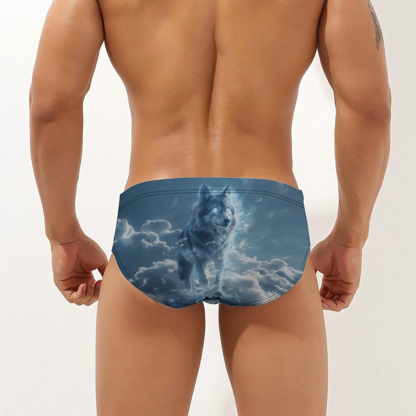 Wolf Stand On Mountain Mens Swim Briefs Quick Dry Swim Trunk Bikini Underwear Swimsuit M