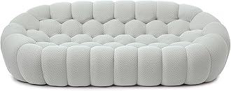 Bubble Couch, Modern 3-Seater Upholstered Mesh Fabric Round Floor Sofa, 3D Honeycomb Shape Bubble Sofa Curved Sofas for Living Room, Circle Boneless Couch, No-Assembly (Light Grey, 98.43")