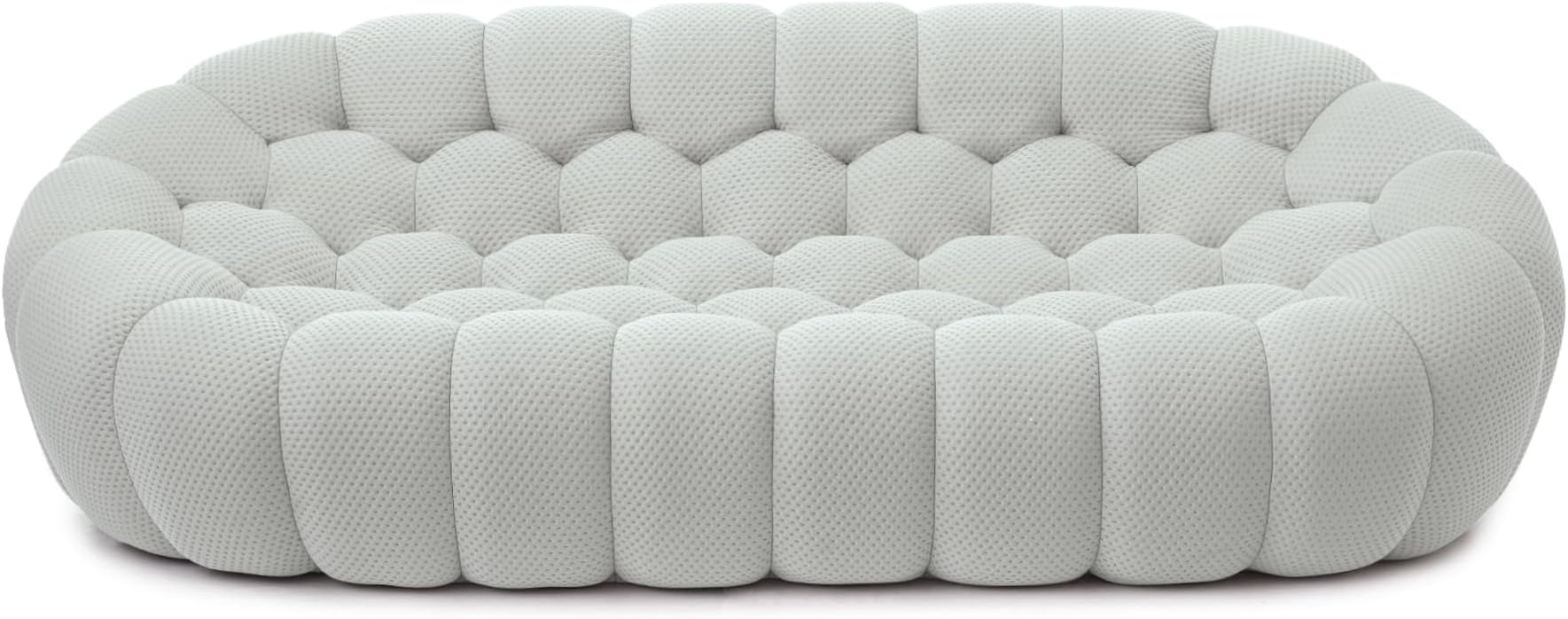 Bubble Couch, Modern 3-Seater Upholstered Mesh Fabric Round Floor Sofa, 3D Honeycomb Shape Bubble Sofa Curved Sofas for Living Room, Circle Boneless Couch, No-Assembly (Light Grey, 98.43")