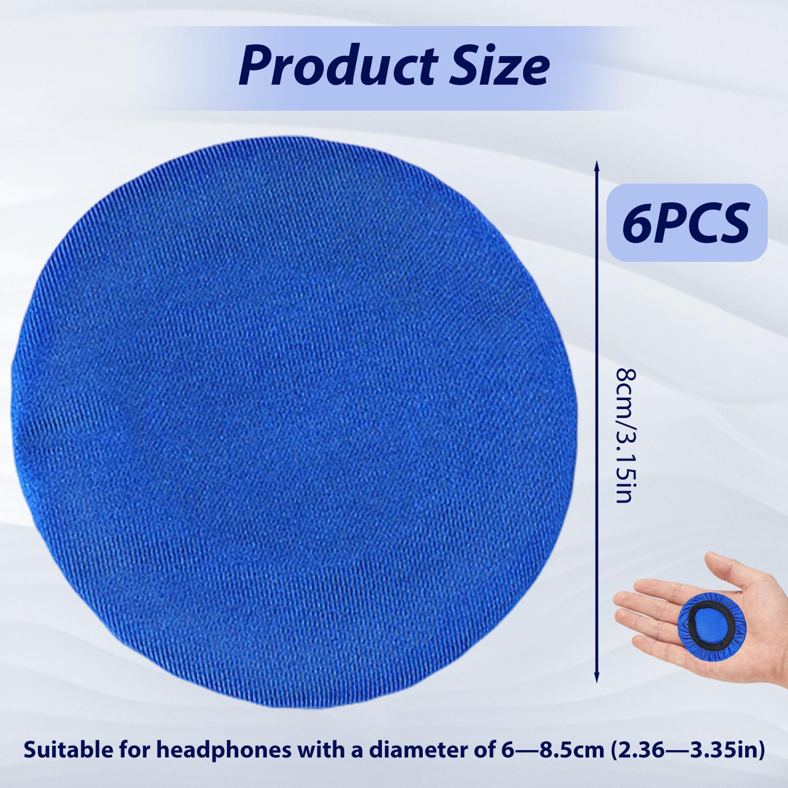 Housse de Protection pour Coussinets de Casque Audio, 6 Pièces, Tissu Élastique Bleu Lavable, Diamètre 6-8.5 cm