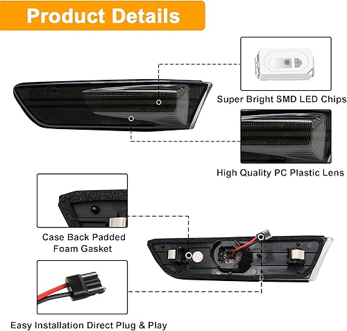 Miniatura 6 de Aexploer Luces de marcador laterales LED compatibles con G35 2D Coupe 2003-2007Skyline V35 Coupe 2002-2007, luces de marcador de parachoques