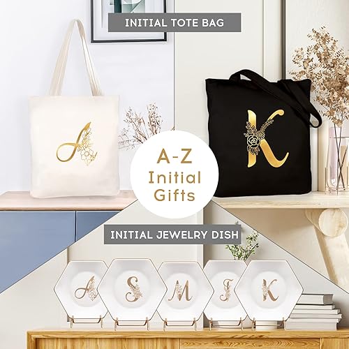 Miniatura 7 de CARAKNOTS Bandeja de joyería, regalos de Navidad, plato con anillo en X con monograma floral dorado, regalos personalizados para mujeres, plato de