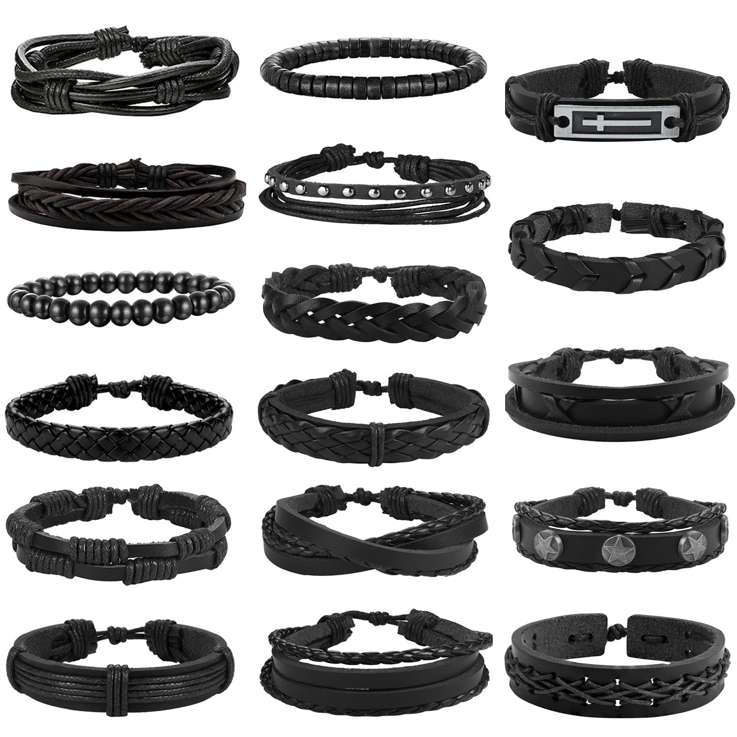 MILACOLATO 17 Uds Pulsera Hombre, Pulsera Cuero Mujer/Hombre Pulsera De Cuero Trenzado para Hombres y Mujeres Pulsera De Cuero Brazalete Punk Pulseras Accesorios Joyería para Hombre