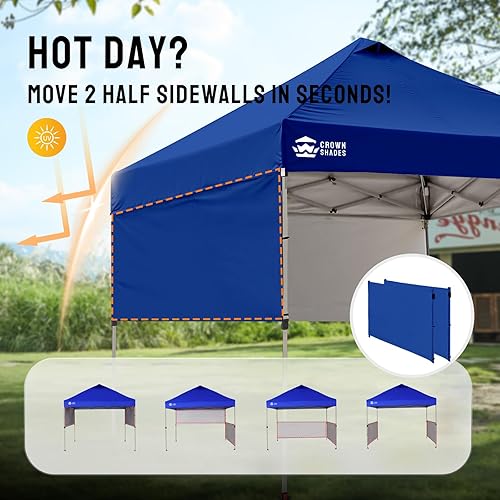 Miniatura 4 de CROWN SHADES Tienda de campaña desplegable de 10 x 10 pies con tela revestida de plata 150D, incluye 2 medias paredes laterales, 4 cuerdas, 8 Azul