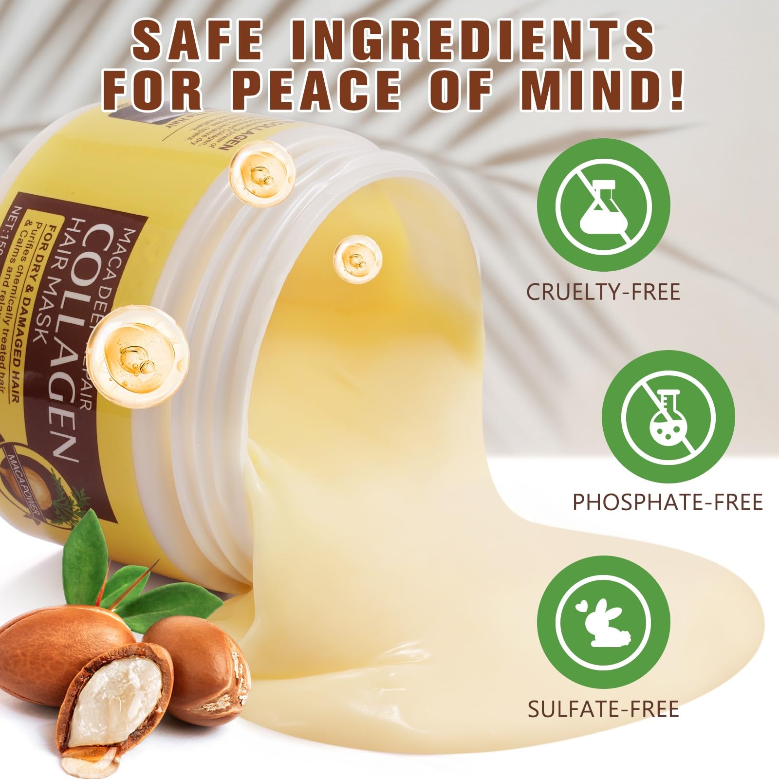 Mascarilla capilar de colágeno, tratamiento capilar de colágeno para cabello seco dañado, acondicionador de reparación profunda con esencia de maca, hidrata e hidrata el cabello, 5.1 fl oz 4