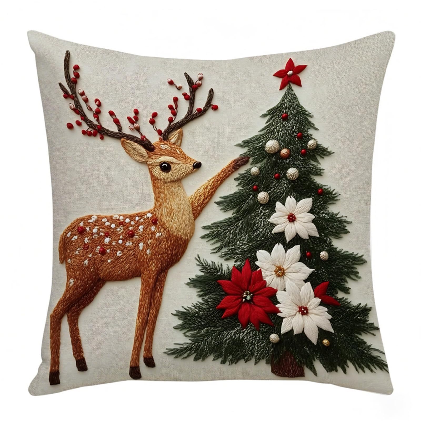 Holiday Pillow Case with Festives Deer Rabbits Santa Pattern Christmas Cushion Cover for Seasonal Sofa Bed Decoration Festives Christmas Deer Santa Rabbits Printed Linen Pillow Case Decorative Square