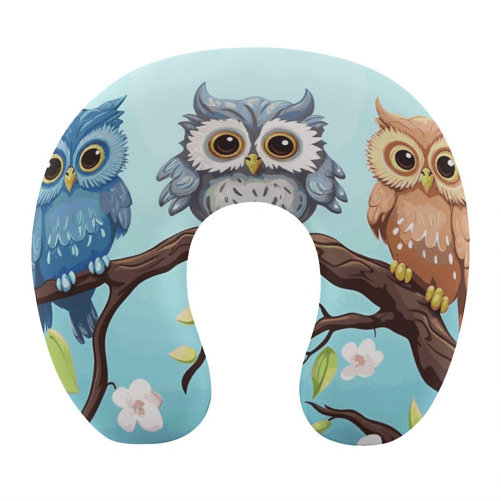 FekiLoot Owls on A Branch Travel Pillow,U Shaped Office Napping Pillow Support Neck and Head Comfortable Travel Neck Pillow U Shape Sleeping Essentials for Long Haul Flights