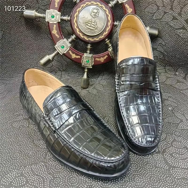 Authentic Crocodile Skin Business Casual Men's Soft Moccasins Genuine Alligator Leather Male Classic Plain Black Slip-on Flats3