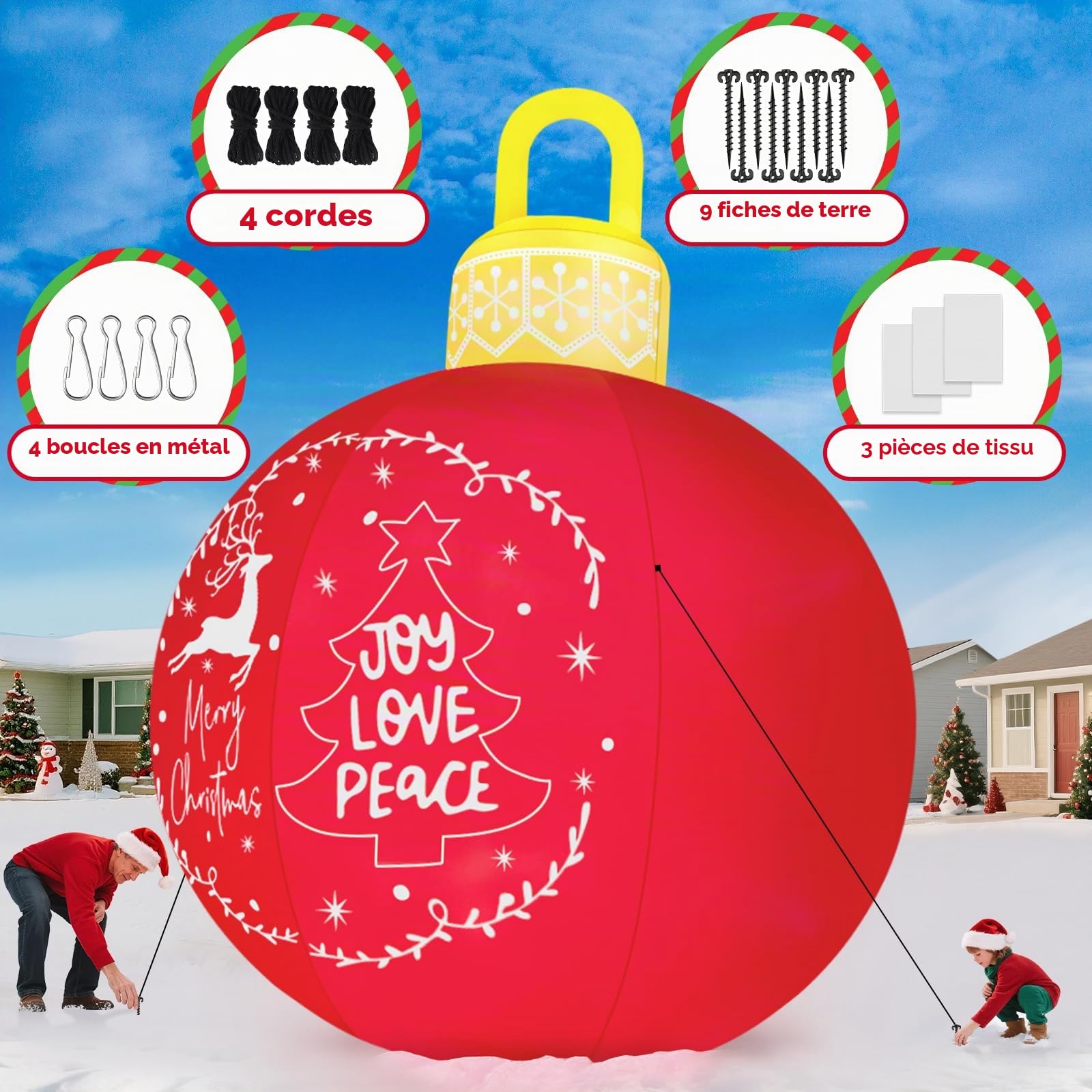 Kalolary Décoration Gonflable géante de Noël 15 Pieds pour l'extérieur, décorations gonflables Merry Christmas Bell avec Ornements LED intégrés, Ballons gonflables pour Jardin et Centre Commercial
