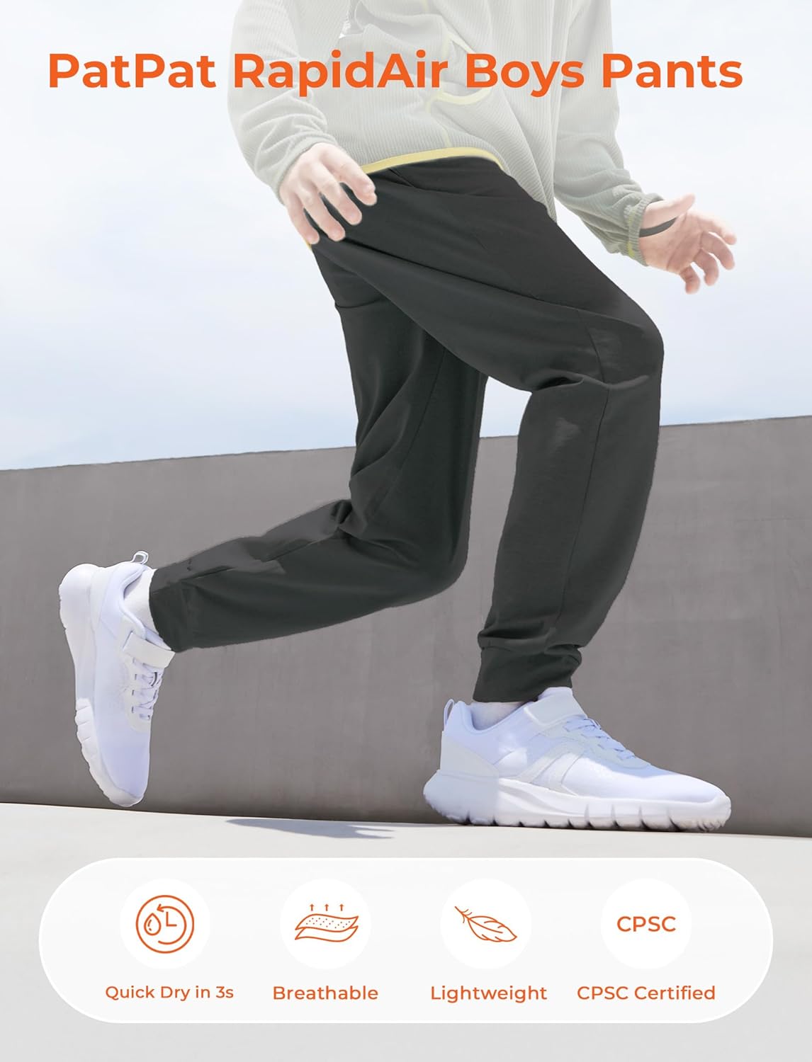PATPAT RapidAir Boys Quick-Dry Pants with Pockets & Drawstring, Athletic Joggers for Running Sports Outdoor School Uniform - Image 2