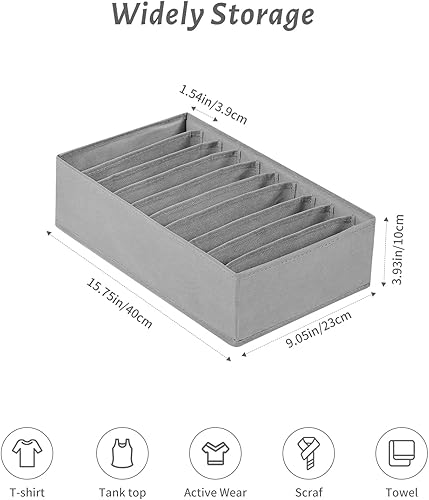 Miniatura 4 de Coorganisers Paquete de 4 organizadores de cajones de camiseta para ropa, caja de almacenamiento con compartimento de 10 rejillas, organizador de