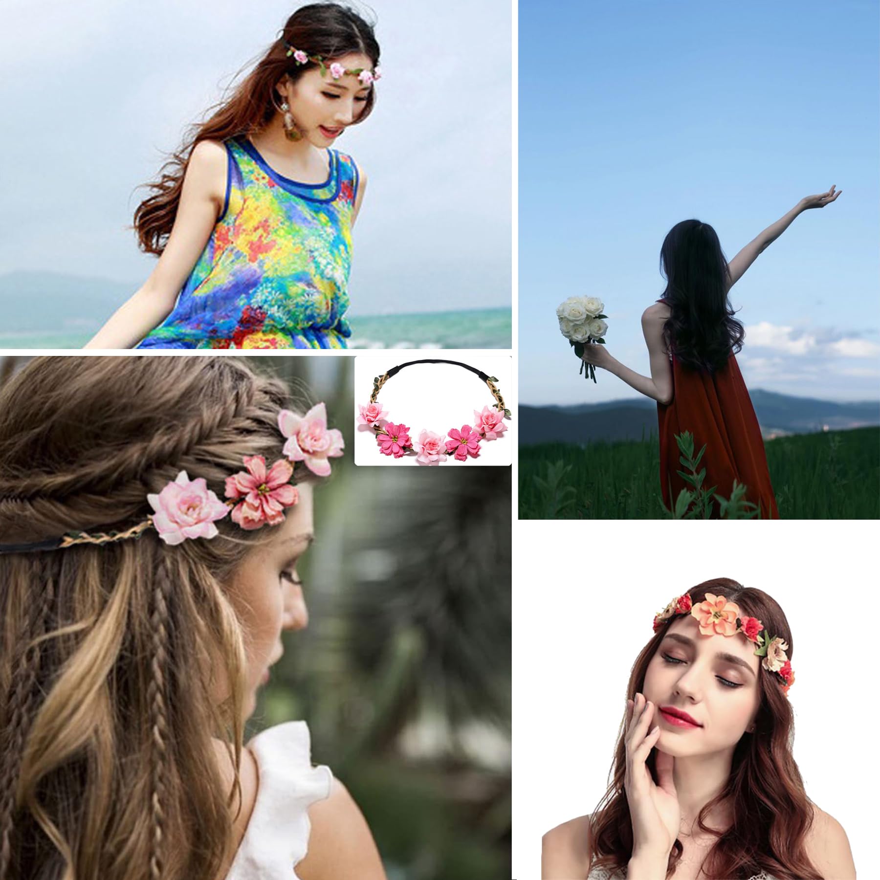 BAIYSFFG 5PCS Multicolour Flower Hair Wreath Floral Headpieces Festival Hair Accessories for Women Girls, Multicolor - Image 4