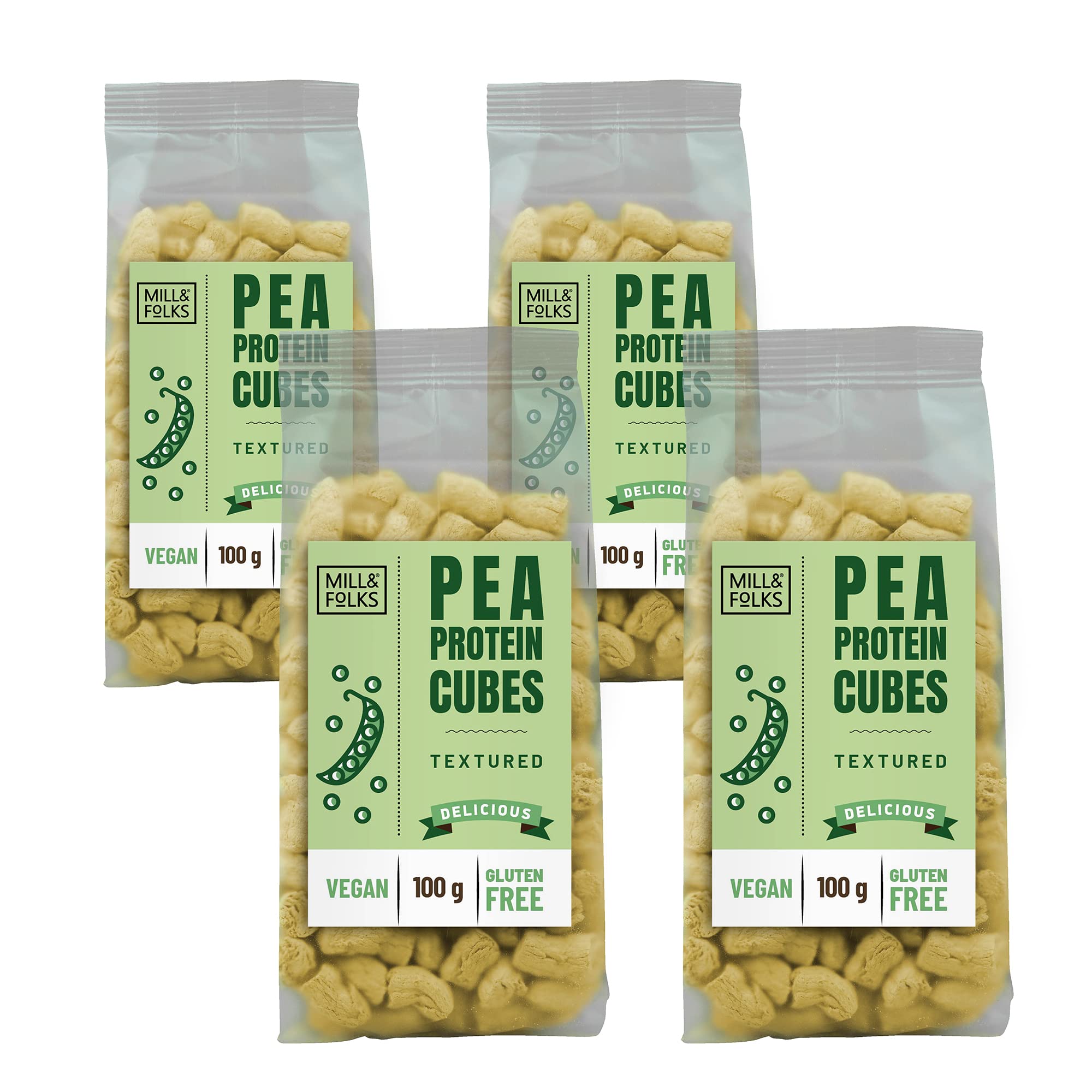 Mill & Folks Cubitos de Proteína de Guisante 4x100g Vegano sin gluten