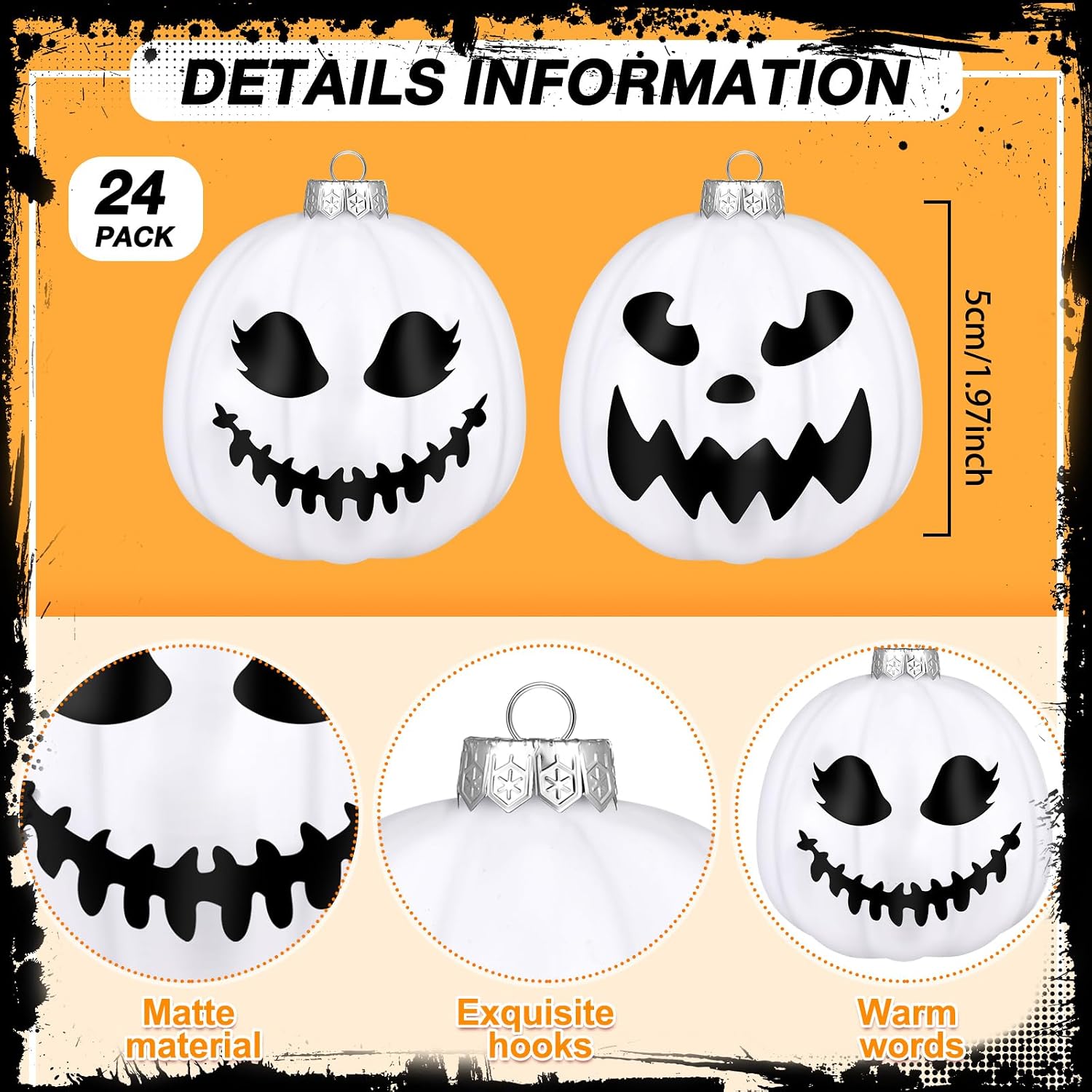 Liliful 24 Pcs 24 Pcs Night Christmas Decorations 2'' Black and White Pumpkin Christmas Tree Ornaments JackoLantern Gothic Hanging Balls Plastic Spooky Horror Ornaments for Tree Home Xmas Party Decor