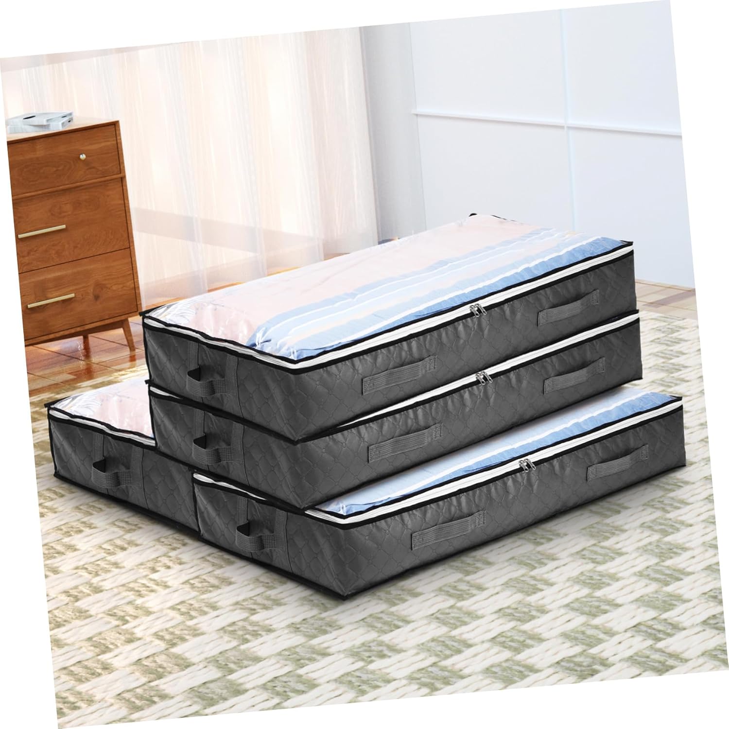 DECHOUS 4pcs Maximize Storage Space under Bed Storage Bags Easy Access Closets Organizers Blankets Quilts Cases